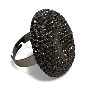 Maximalist Black Pavé Dome Cocktail Bling Gunmetal Statement Adjustable Band OS👠